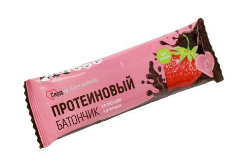 БАТОНЧИК ПРОТЕИНОВЫЙ СЕРДЦЕ КОНТИНЕНТА КЛУБНИКА В ШОКОЛАДНОЙ ГЛАЗУРИ 40Г