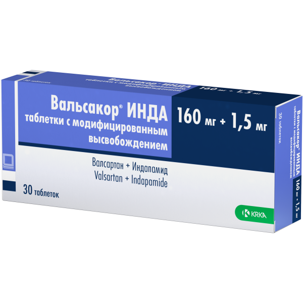 ВАЛЬСАКОР ИНДА ТАБЛ. С МОДИФ. ВЫСВ. 160МГ+1,5МГ №30
