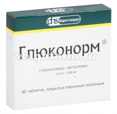 ГЛЮКОНОРМ ТАБЛ. П/ПЛЕН/ОБ. 2,5МГ+400МГ №40