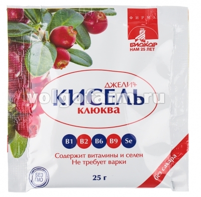 КИСЕЛЬ ДЖЕЛИ+ НА ФРУКТОЗЕ КЛЮКВА ПАК. 25Г