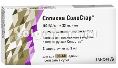 СОЛИКВА СОЛОСТАР Р-Р ДЛЯ П/К ВВЕД. 100ЕД/МЛ+33МКГ/МЛ КАРТРИДЖ В ШПРИЦЕ-РУЧКЕ 3МЛ №3