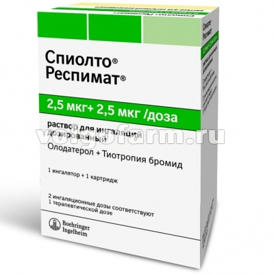 СПИОЛТО РЕСПИМАТ Р-Р Д/ИНГ. ДОЗИР. 2.5МКГ+2.5МКГ/ДОЗА КАРТРИДЖ 4МЛ+ИНГАЛЯТОР